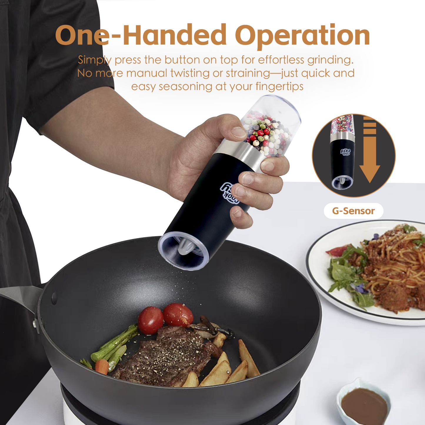 2 Pcs Gravity Sensor Electric Salt and Pepper Spice Grinder