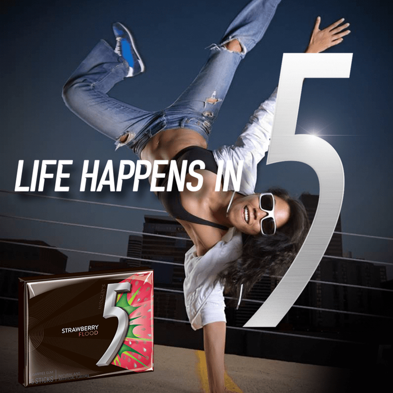 5 Gum Strawberry Flood (15 Pieces)