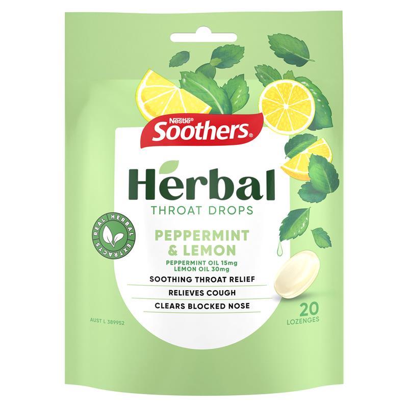 Soothers Herbal Throat Drops Peppermint & Lemon 70g