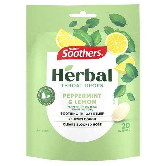 Soothers Herbal Throat Drops Peppermint & Lemon 70g