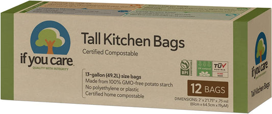 IF YOU CARE Certified Compostable Tall Kitchen Bags, 12 Count