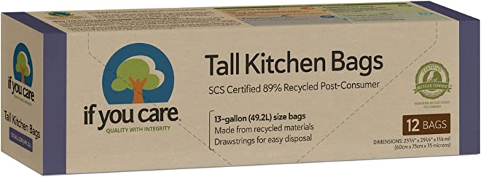 IF YOU CARE 13 Gallon 89% Recycled Tall Kitchen, Trash Bags, 12 Count