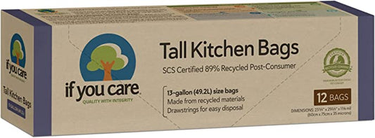 IF YOU CARE 13 Gallon 89% Recycled Tall Kitchen, Trash Bags, 12 Count