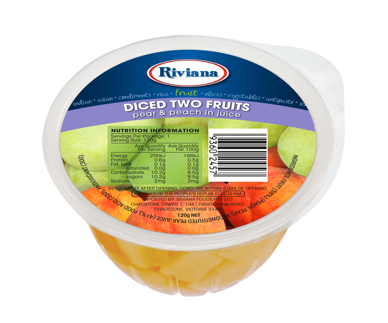 TWO FRUITS DICED CUPS IN NATURAL JUICE 48 X 120GR